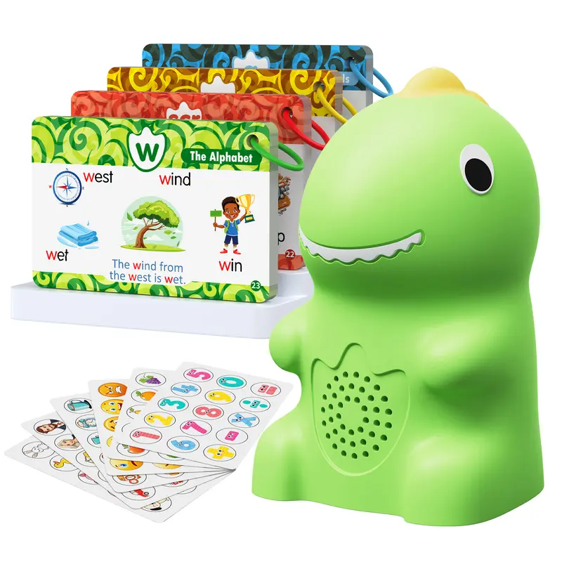 KOKODI Dinosaur Talking Flash Cards with Interactive Learning Stickers Montessori Phonics & Sight Words Set 148 Cards 592 Words 5 Categories 6 Stickers Educational Toy for Kids - Flashcards,familyfun