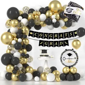 118pcs Graduation Season Black Gold Confetti Latex Balloons Garland Arch Kit for Graduation Ceremony Party Background Decoration Supplies