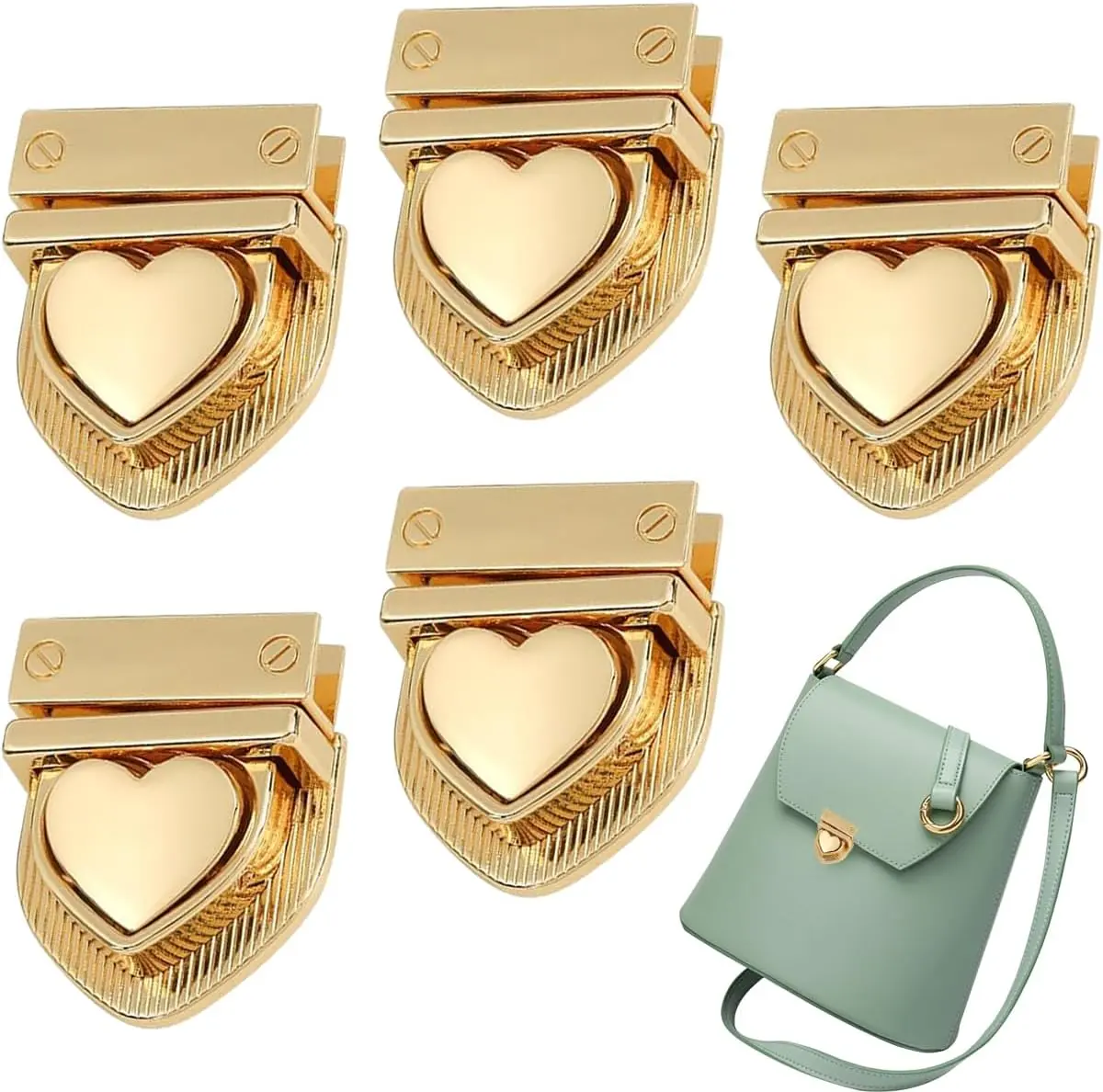 5 count Heart Tuck Lock Clasp Heart Shaped Purse Closure Catch Purse Thumb Lock Purse Buckle Fasteners Wallet Buckle Purse Tongue Lock Metal Clasp Locks for DIY Craft Wallet Bag Leather Handbags Making