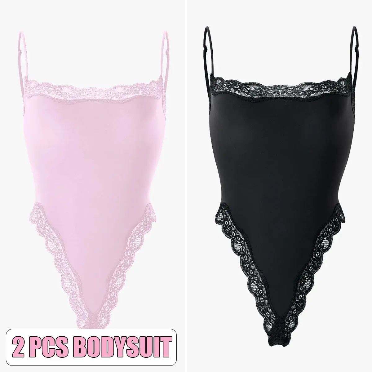 2pcs Bodysuit(Black/Pink)