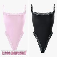 2pcs Bodysuit(Black/Pink)