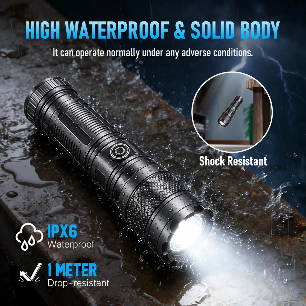 summerwins 2-in-1 Portable Tactical Rechargeable Flashlight Power Bank - 4000mAh, USB Port, Super Bright LED, Adjustable, Waterproof, for Camping Hiking Night Outdoor Emergency Lighting