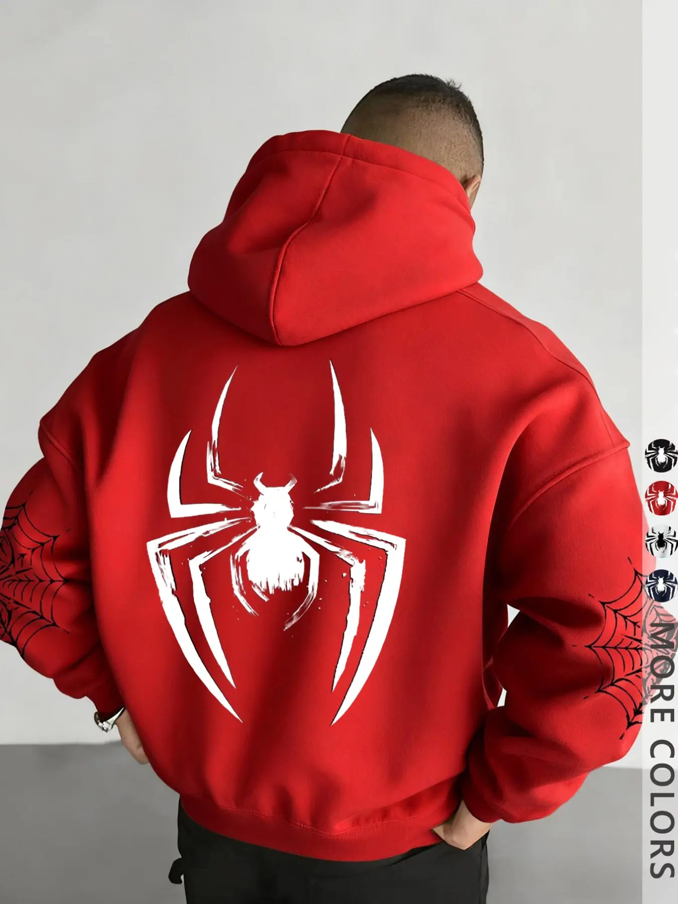 Unisex design, autumn and winter street style hooded sweatshirt, Casual streetwear sweatshirt, Trendy Hoodie Sweatshirt, Long sleeve, with a spider pattern print, featuring cord fasteners and kangaroo pocket design, comfortable fabric