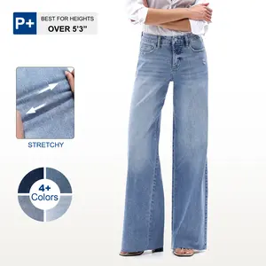 ONESO Mid-Rise High Stretchy Loose Baggy Wide Leg Jeans Tummy Control BBL Raw Hem Denim Pants Womenswear Bottom Comfortable New Year's Day & Christmas Gifts Denim Jeans