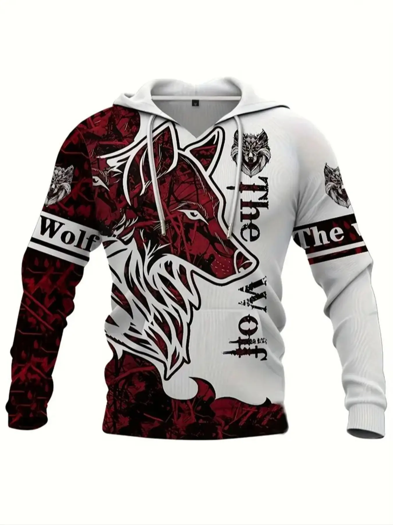 Men's Wolf Print Hoodie, Casual Fitted Pullover Sweatshirt, Street Style Autumn Winter Wear, Cool Graphic Hooded Jumper Gift Idea