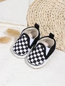 Boys Plaid Colorblock Slip-On Breathable Anti-Slip Baby Walker Shoes, Classic Casual Canvas Sneakers for Spring & Fall, Walking Shoes Babies