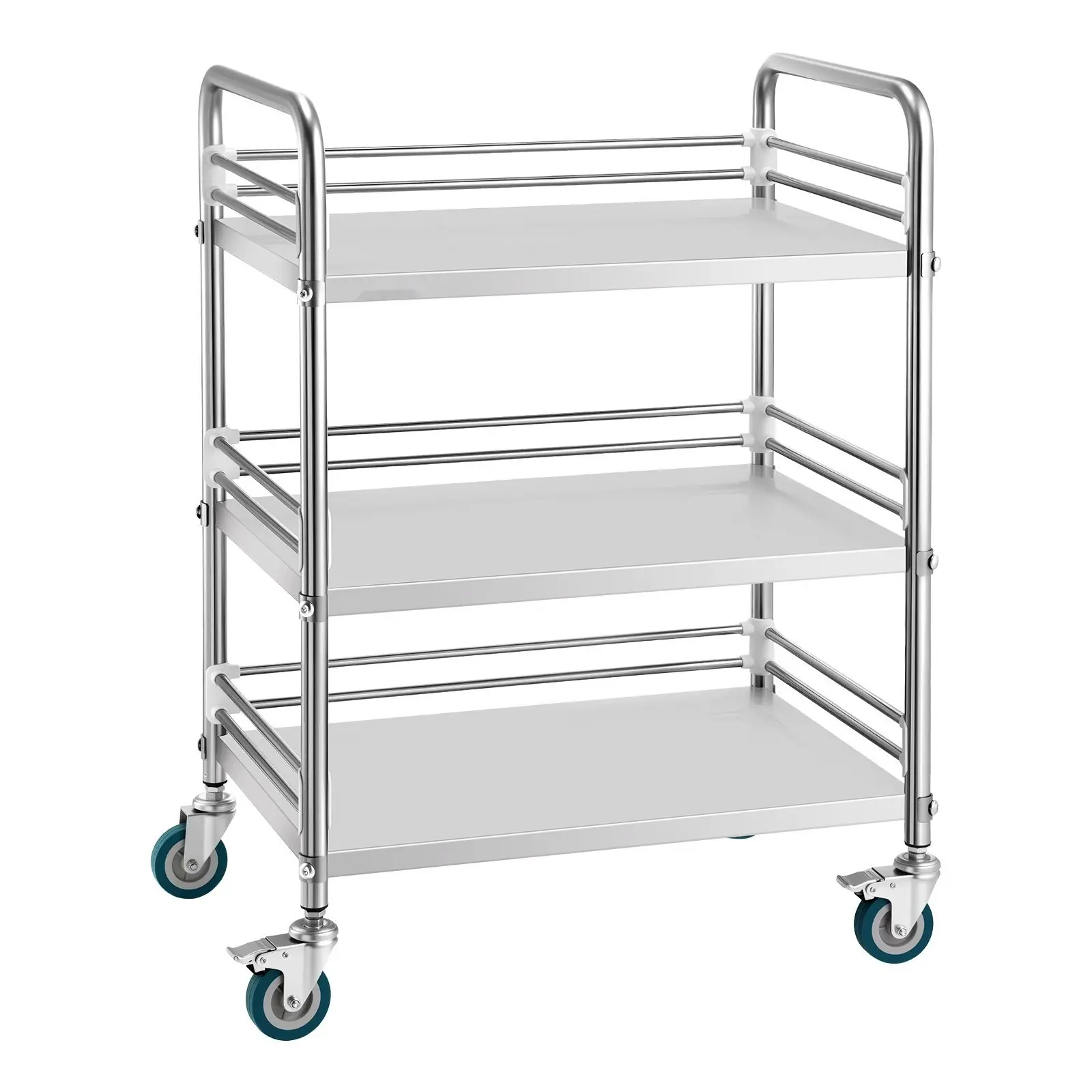 Stainless Steel Medical Utility Cart, 3-Tier Rolling Lab Cart With Lockable Wheels, Serving Trolley Clinic Tray, Heavy Duty Mobile Service Storage Cart For Hospital, Restaurant, Kitchen, Salon