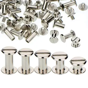 100 Sets Silver Chicago Screws Assorted M5 Sizes 1/4 3/8 1/2 9/16 11/16 Inches, Solid Binding Rivets for DIY Leather Decoration Bookbinding Belt Tack