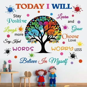 Colorful Inspirational Wall Decals Motivational Quote Today I Will Wall Stickers for Bedroom Classroom Peel and Stick Wall Decals Positive Saying Sticker (Tree Style)