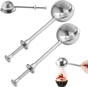 Flour Duster for Baking, 2 PCS Flour Sifter for Baking Powdered Sugar Shaker Duster, 304 Stainless Steel Dusting Wand Sprinkler and Tools，Spices and Tea Strainers (2)