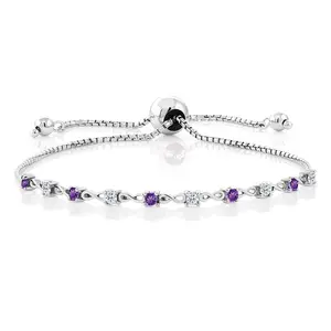 Gem Stone King 925 Sterling Silver Gemstone Birthstone and White Topaz Infinity Tennis Bracelet For Women | Round 2.5MM | Adjustable Bolo Bracelet Up to 9 Inch | Easy-On Easy-Off