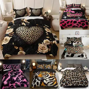 3-Piece Leopard Print Digital Printed Bedding Set (1 Fitted Sheet + 2 Pillowcases), Polyester Fiber Material, No Core, Bed Sheet Sets