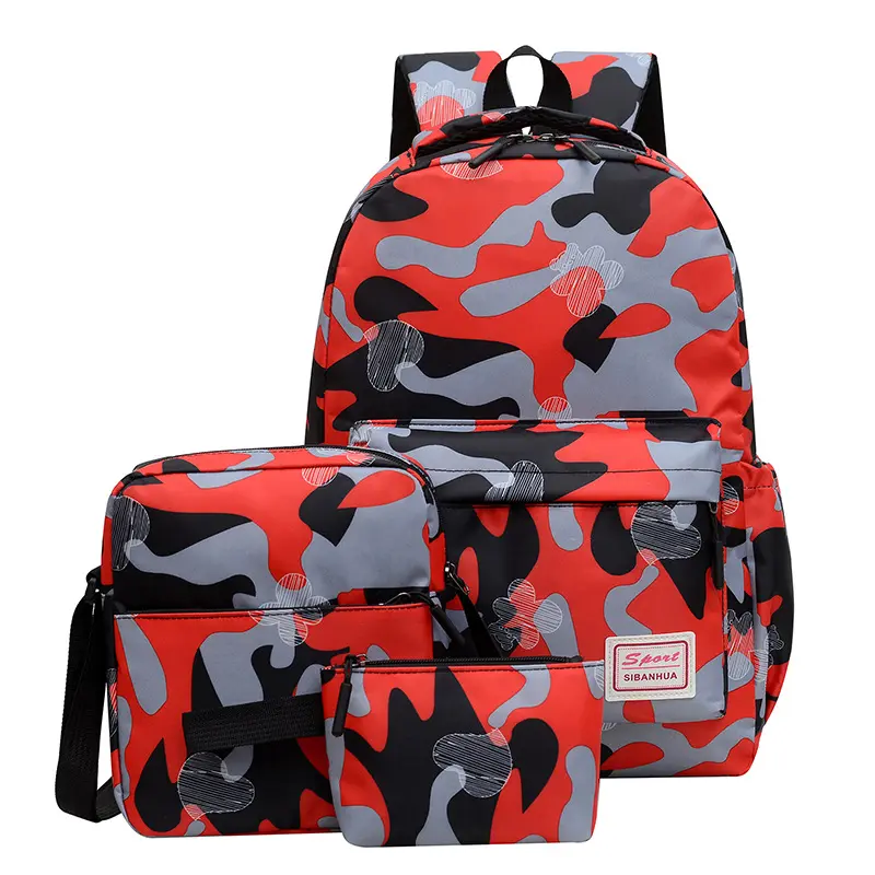 2026 New Graffiti Camouflage Three-Piece Backpack Set Business Laptop Bag for Men and Women Large Capacity Travel Backpack