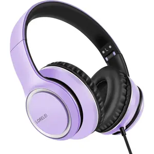 Over-Ear Wired Headphones with Microphone with 1.45m-Tangle-Free Nylon Line&3.5mm Plug,Lightweight Foldable & Portable Headphones For Smartphone,Tablet,Computer,Mp3/4(Dark Purple)