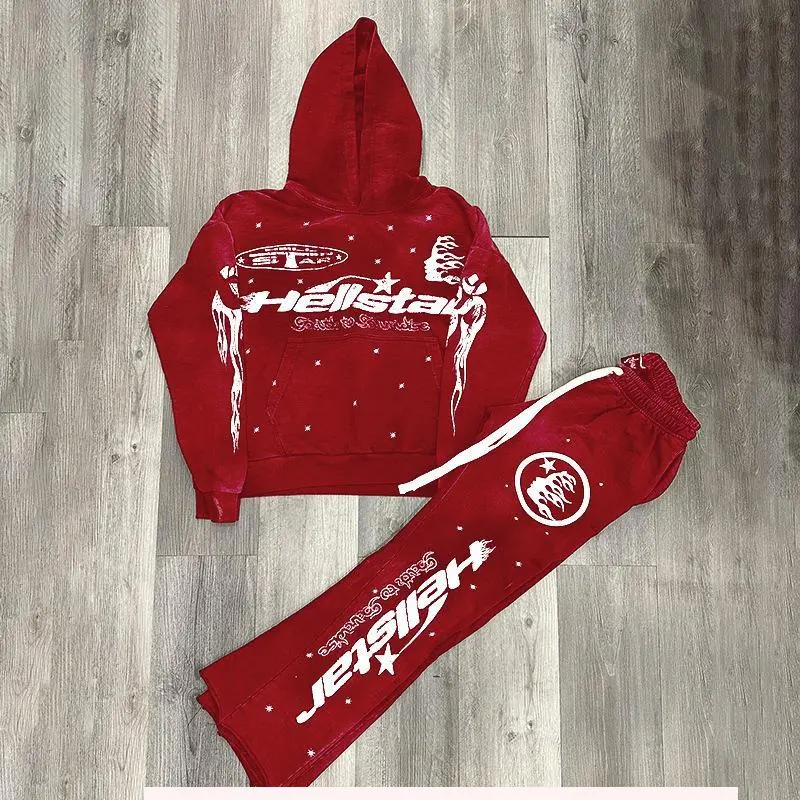 2025 Men's Spring Fashion Autumn New and Hooded Flared Pants Set  Peng