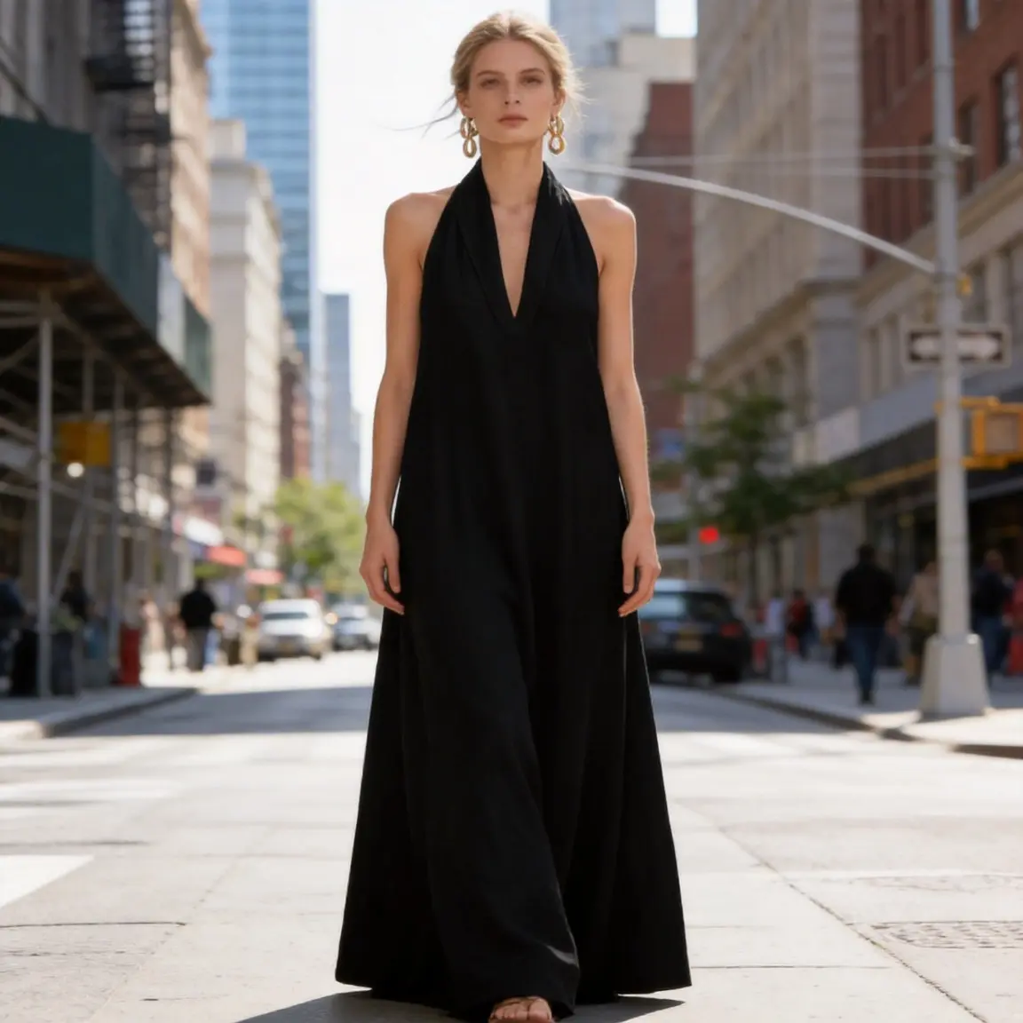 2026 Summer New Women Solid Color V Neck Casual Dress Fashion Simple Midi Dress