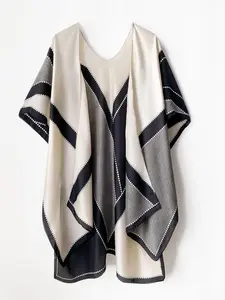 Women's Geometric Print Open Front Cape Shawl, Casual Soft Comfortable Scarf, Swimwear Coverups for Beach Vacation, Swimsuit Cover Up, Bathing Suit Cover, Fashion Accessories for Women & Girls