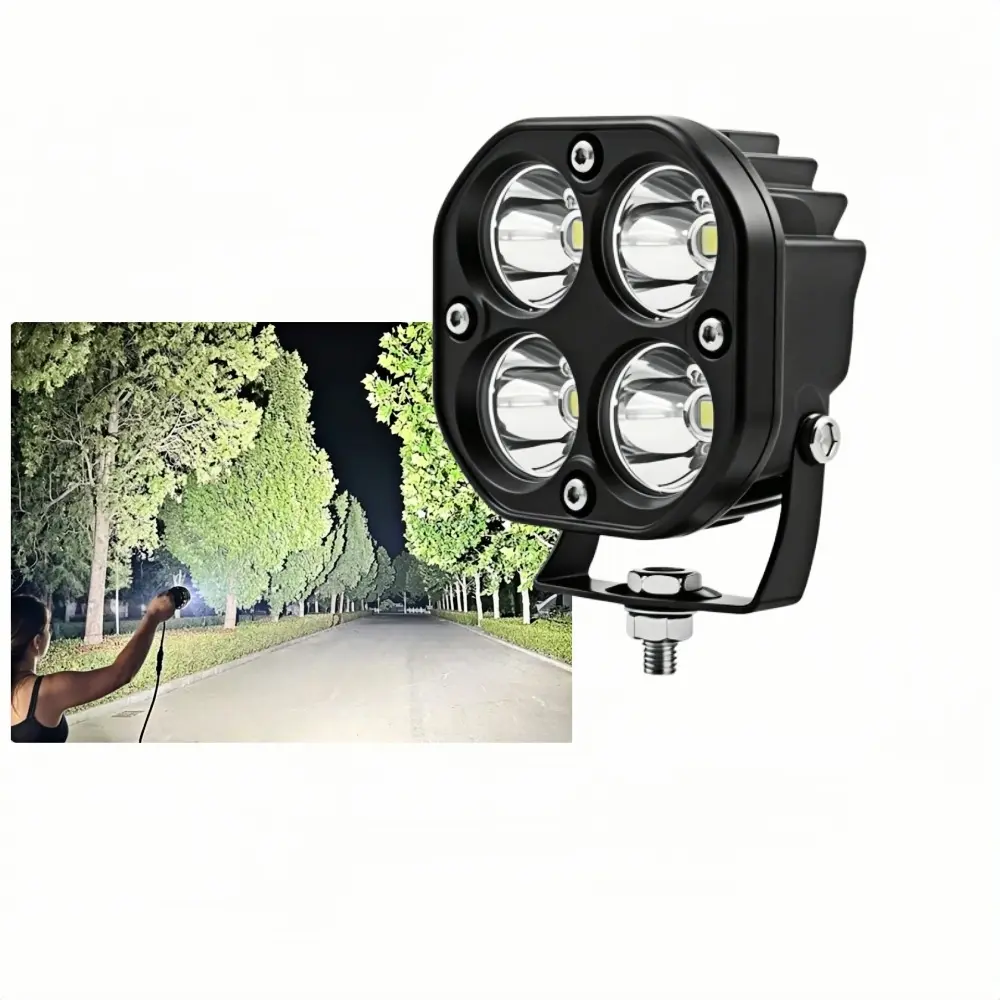 High-End 4 LED Chip Super Bright LED Headlights - 12V/24V Flood & Focus Lamps, Optical Lens Long Range, Premium Heat Protection, Waterproof Offroad Lights for Motorcycle, Outdoors Use