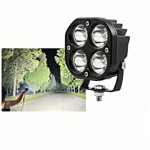 High-End 4 LED Chip Super Bright Spotlight, 12V/24V Flood & Focus LED Driving Light, Optical Lens Long Range with Premium Heat Dissipation, Waterproof Offroad Lamp for Motorcycle Truck SUV ATV UTV Dual Color Fog bar boat yellow