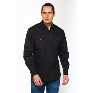 Men's Western Solid Twill Shirt AC108L-BLACK