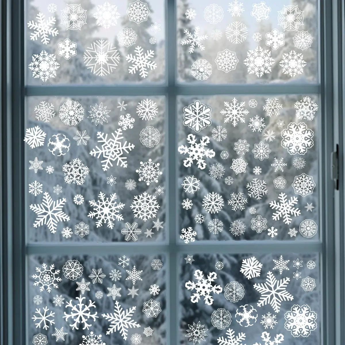 88pcs/5 sheets  Classic White Snowflake Window Decoration Sticker - Reusable Static Cling Window Sticker, Semi Glossy Christmas Decoration for Home and Office Glass Surfaces, Double Sided Refrigerator and Window Sticker, White Snowflake Static Glass Stick
