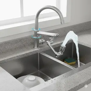 Flexible Kitchen Faucet Sprayer Extender, Adjustable Splash-Free Arm with Rotating Adapter, Eco Water-Saving Aerator, Tool-Free Installation Spray Nozzle for All Tap Types.