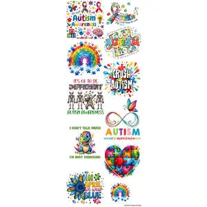 Autism Awareness Ready To Press Transfers Gang Sheet 11 Images 10 Adult 1 Child