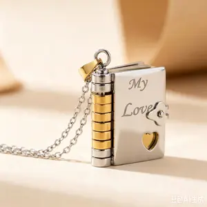 My Lover Two Tone Pendant Romantic Book Locket Necklace