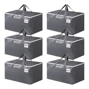 6 Pack Extra Large Moving Storage Bags with Zippers & Reinforced Handles, Heavy Duty Clothes Storage Totes with Lids for Moving, Dorm, Closet & Space Saving Organization, 93L Clear Bags