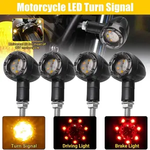 2/4pcs Universal Motorcycle Turn Signal Lights, Mini Bullet LED Blinkers, Brake Lights, Rear Tail Lights, Running Lights