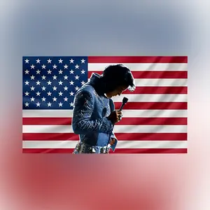 Vintage Elvis Presley USA Flag Tapestry, Retro Patriotic Wall Art, Rock & Roll Legend American Flag Banner, Music Icon Home Decor, Gift for Fans