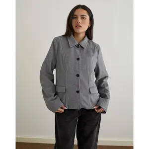 Ziya Collared Button Up Jacket in Wool Grey