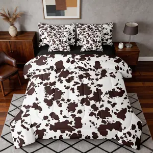 Feelyou 7-Piece Decorative Bedding Set - Animal Theme Highland Milk Cow Microfiber Bedding, Soft Touch Cartoon Brown Cow Print Sheets, Western Cowhide Quilt (Queen Size)