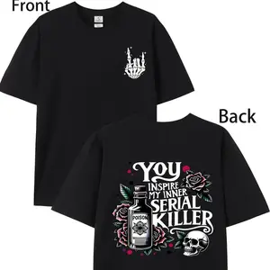 funny plus size womens you my inner killer Goth Plus Size graphic tee edgy skull roses fabric casual crew neck short sleeve top for wear spring summer fashion black -1 Cotton Womenswear