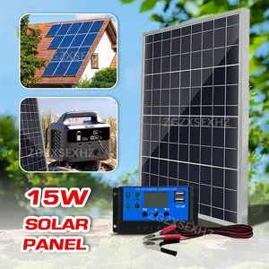 Portable Solar Panel Kit 15w with 90a Controller, Outdoor Emergency Power Supply, Output 18v, Suitable for Phones, Tablets, Rvs, Farms, Vehicles