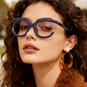 Round Diamonds Blue Light Blocking Oversized Glasses Stylish Eyeglasses for Women Clear Glasses Non-Prescription