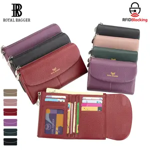 Royal Bagger RFID Blocking Women's Short Wallet Genuine Leather Multi-card Slots Card Holder Trifold Purse Magnetic Opening 2063 SpringStatements