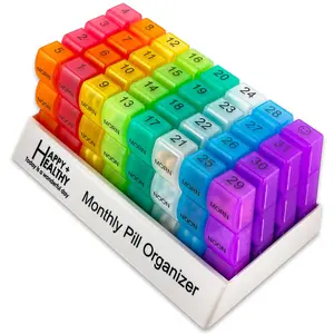 Month Pill Box Organizer - 3 Times A Day | Morning-Noon-Night | 30 Day Pill Case with 32 Daily Compartments for Vitamins & Supplements | Travel-Friendly Organizer