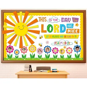 Religious Bulletin Board Set Summer Theme Flower Classroom Decorations Christian Cutout Floral DIY Photo Posting VBS Craft  Bulletin Board for Teacher Chalkboard Wall Decor Sunday School Supplies