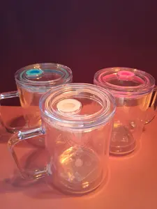 Clear with Colored Lid Plastic Mug with Handle-17 ounces