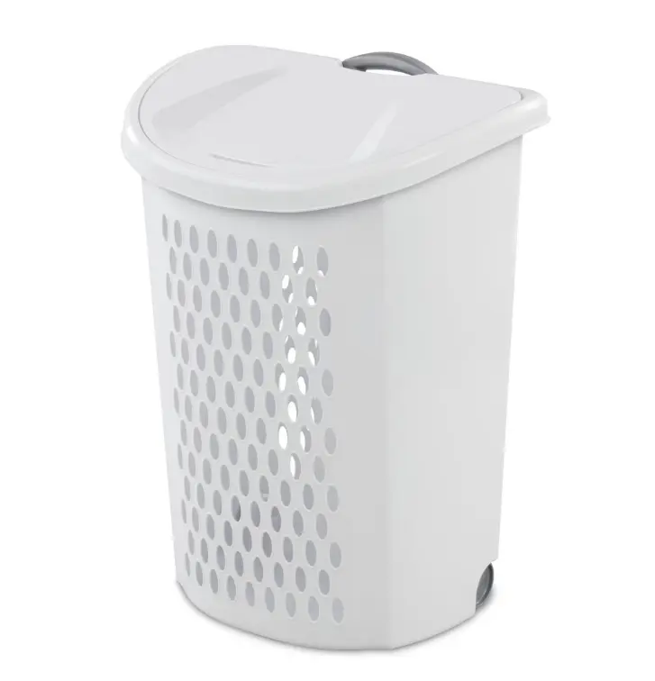 Ultra Wheeled Hamper Plastic Laundry Hamper with Handle for Easy Transport White with Perforated Design Ultra Wheeled Hamper Plastic Laundry Hamper with Handle for Easy Transport White with Perforated Design
