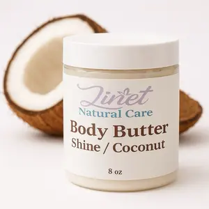 Linet Natural Care Body Butter Shine Coconut 8 oz Moisturizing Cream for Smooth Skin, Skin Care, Body Care