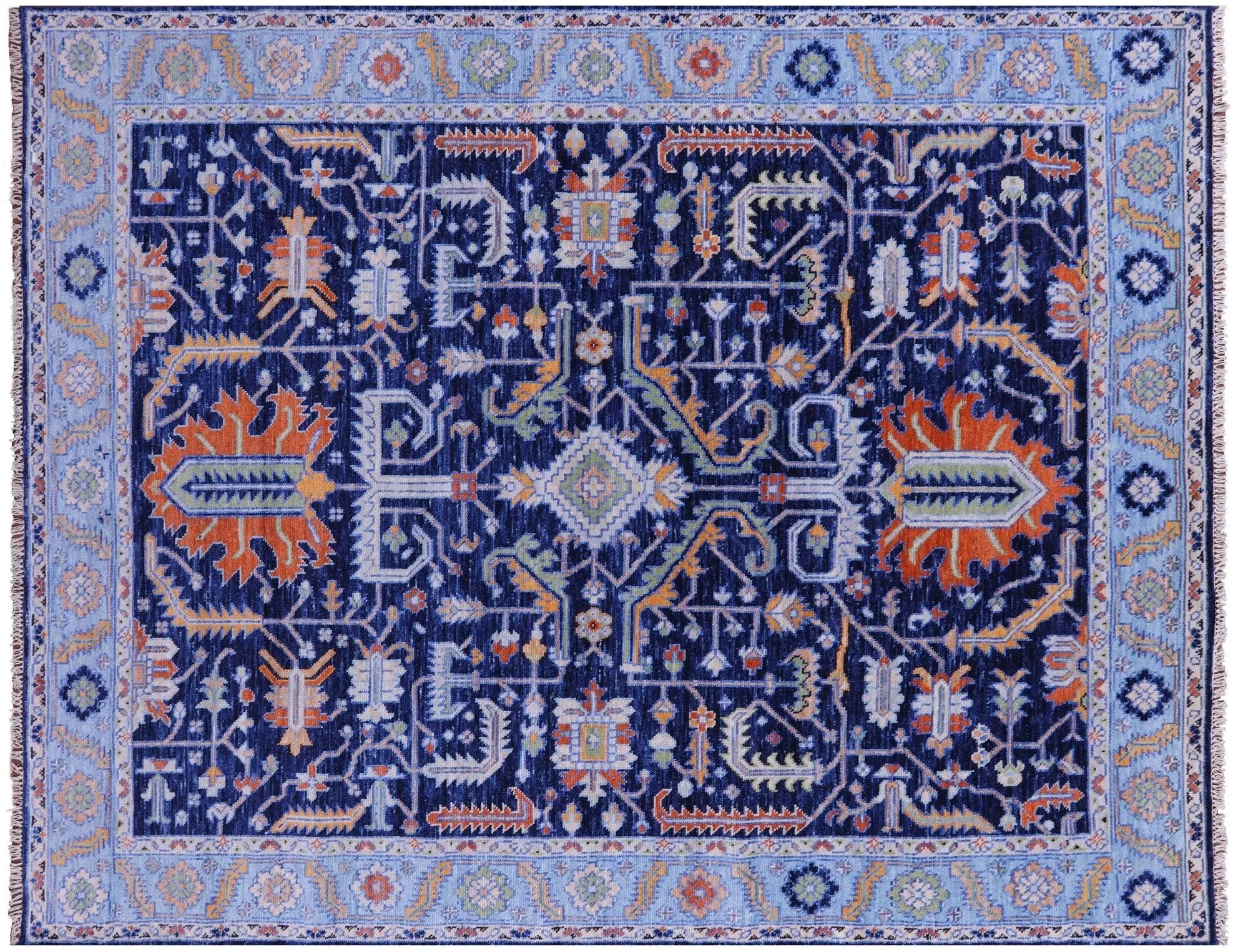 Blue 8' 1" X 10' 1" Heriz Serapi Handmade Rug - Q21596