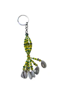 Key Chain For Orula Green & Yellow  /  Llavero Para Orula Verde y Amarillo Beaded Beads