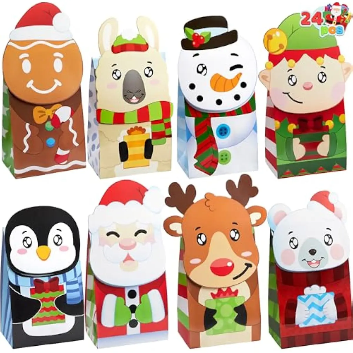 JOYIN 24 Christmas Die-Cut Flip Over Gift Treat Paper Bags for Holiday Party Treats, Pastries, Cupcakes, Cookies Goodie, Brownies, Donuts Xmas Gift-Giving Bag