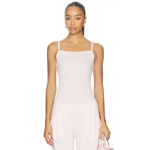 Barefoot Dreams Pointelle Rib Tank With Scallop Trim in Pink Sand