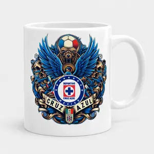 DeportivoCruzAzul Mug, Bold Winged Lion Artwork with Mexican Colors, Meaningful Gift for Him on Birthdays, Game Nights or Special Occasions