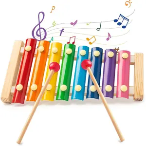 P-MT09   Wooden Xylophone Musical Toy, 8 Rainbow Keys, 2 Mallets, Educational Instrument for Toddlers