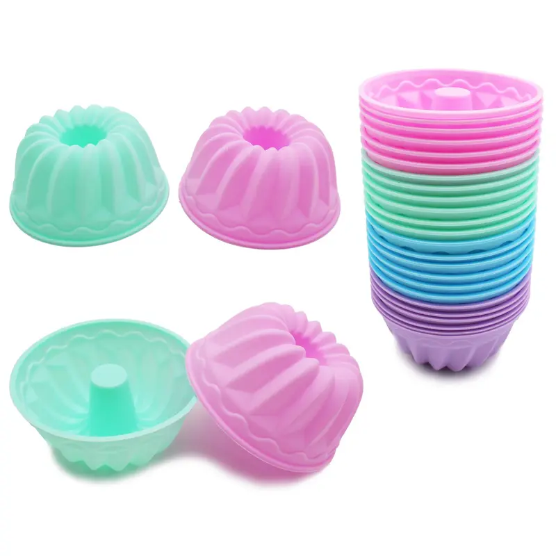 24PCS BPA-Free Silicone Baking Molds - Non-Stick, Flexible, Matte/Bright Finish Multi-Shape Mini Microwave Cake Maker Tins & Moulds - Donut Pan, Jello & Ice Tools - Washable for Oven, Dishwasher - Ideal for Party Baking (Crumb Mush Prevention), Microwave
