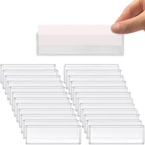 Adhesive Shelf Tag Label Holders-Clear Index Card Pockets for Supermarket, Bookshelf, Mailbox, Business, Kitchen - Plastic for Drawers, File Cabinet, Storage Bins - Pack of 60